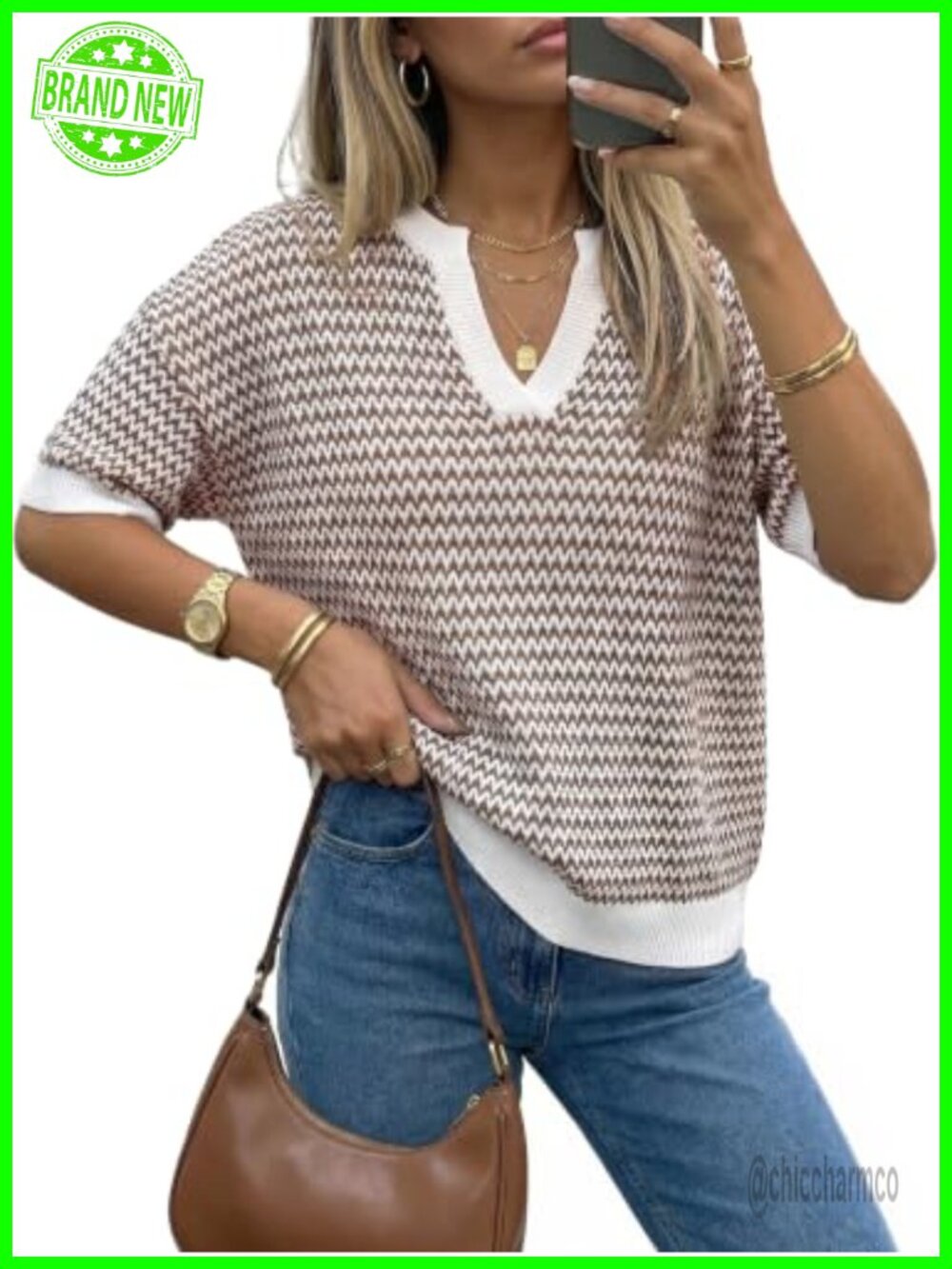 Arach&Cloz Women's Striped Short Sleeve Sweater Work Casual Fashion Trendy
